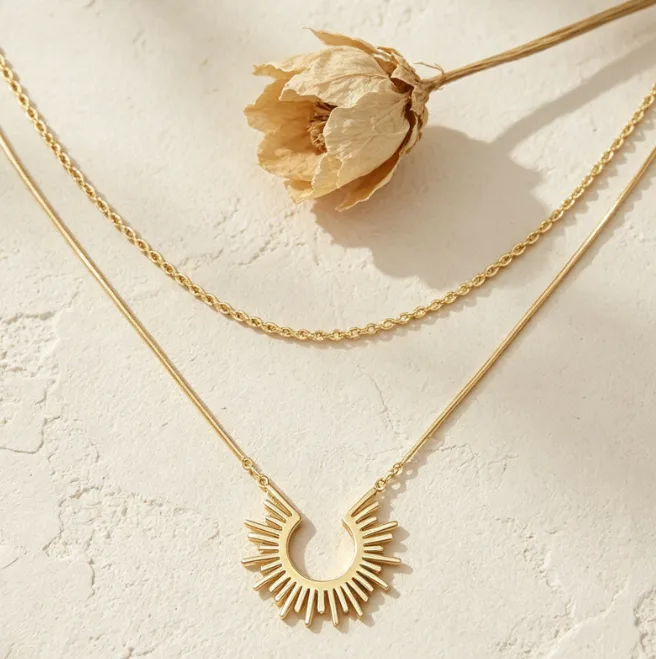 Sunburst Pendant Layered Rope Chain Necklaces for Women Sun Celestial Dainty Minimalist Boho Vintage Statement Gift Necklace view 2