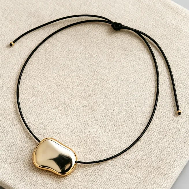Irregular Geometric Pendant Necklace 18K Gold Plated Stainless Steel Waxed Cord Necklaces for Women Designer Statement Jewelry view 3
