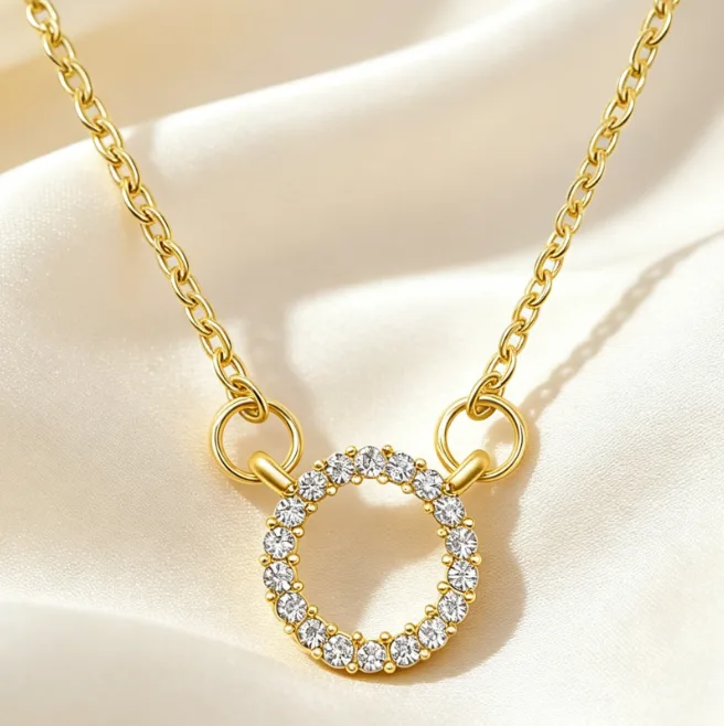 Circle Pave CZ Pendant Necklace Dainty Round Necklaces for Women Geometric Diamond Zircon Elegant Minimalist Layered Jewelry