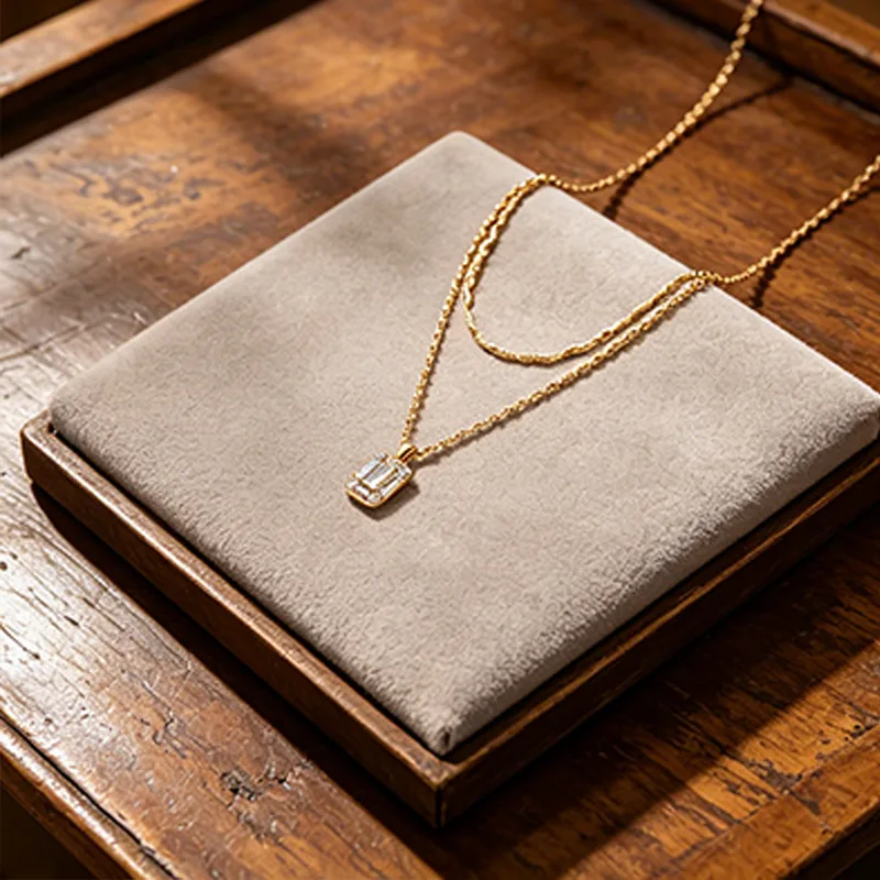 Wholesale Layered Baguette CZ Pendant Stainless Steel Necklaces for Women Zircon Dainty Twist Chain Minimalist Aesthetic Jewelry view 2