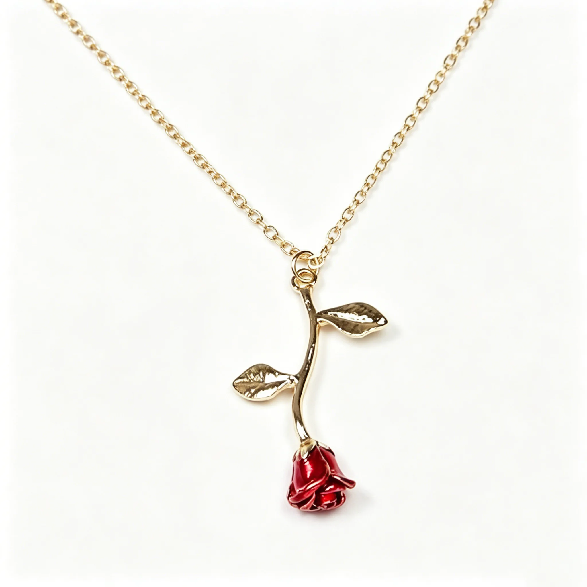 Red Enamel Rose Flower Pendant Thin Long Necklaces Elegant Romantic Valentine Women Gift Bulk Fashion Jewelry