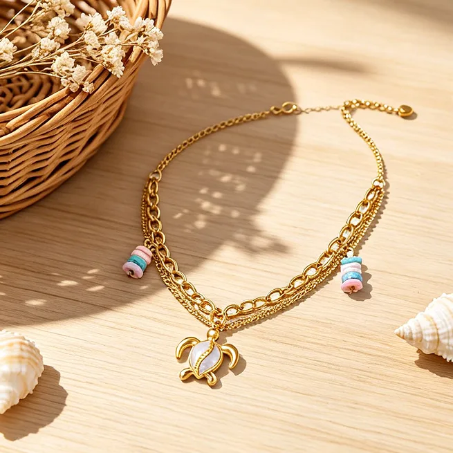 Sea Turtle Pendant Boho Layered Necklace Stainless Steel Imitation Pearl Shell Necklaces for Women Ocean Beach Bohemian Jewelry view 2