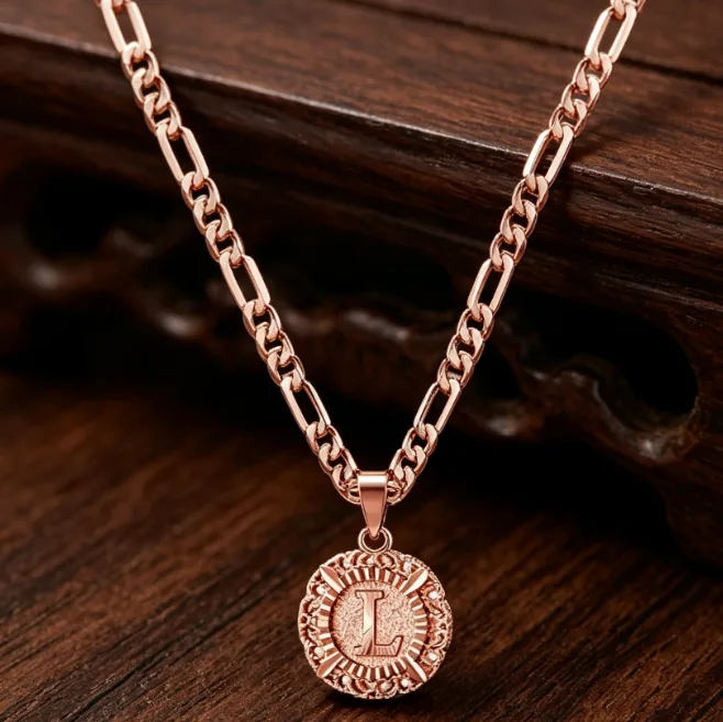 A-Z 26 Letter Coin Medallion 14K Gold Plated Stainless Steel Chain Necklace Figaro Necklaces for Women Heart Pendant Luxury Charms Jewelry view 3