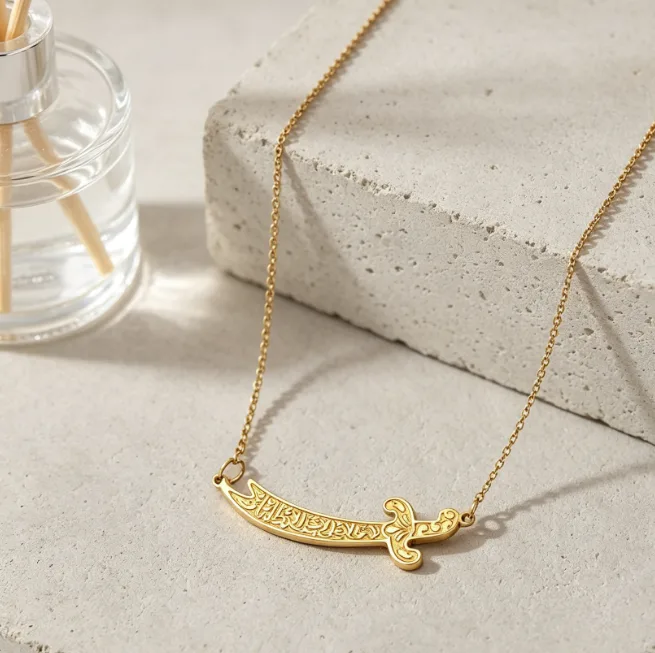 Sword Saber Bar Pendant Necklace Stainless Steel Necklaces for Women Sideways Dainty Minimalist Vintage Boho Layered Statement Jewelry view 3