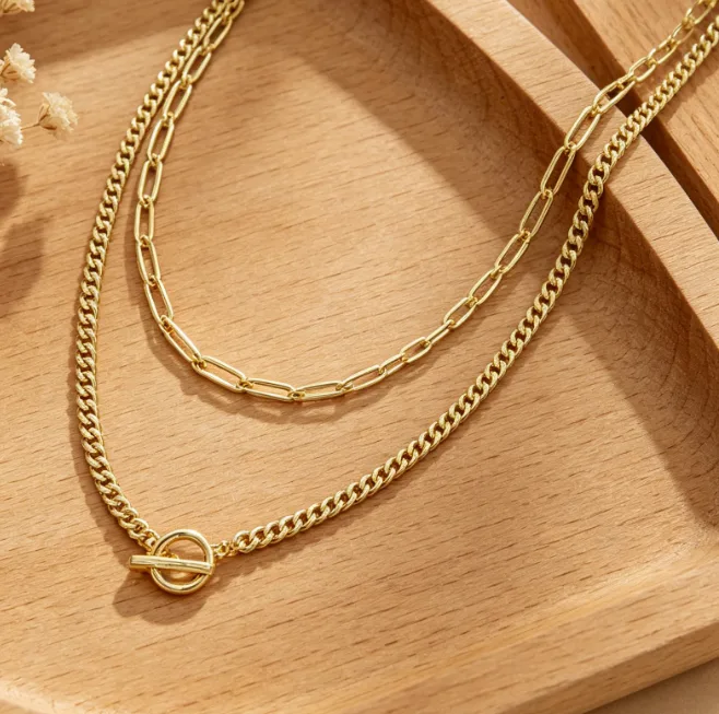 Paperclip Curb Chain Toggle Necklace Set Stainless Steel OT Necklaces for Women Layered Chunky Statement Streetwear Trendy Jewelry