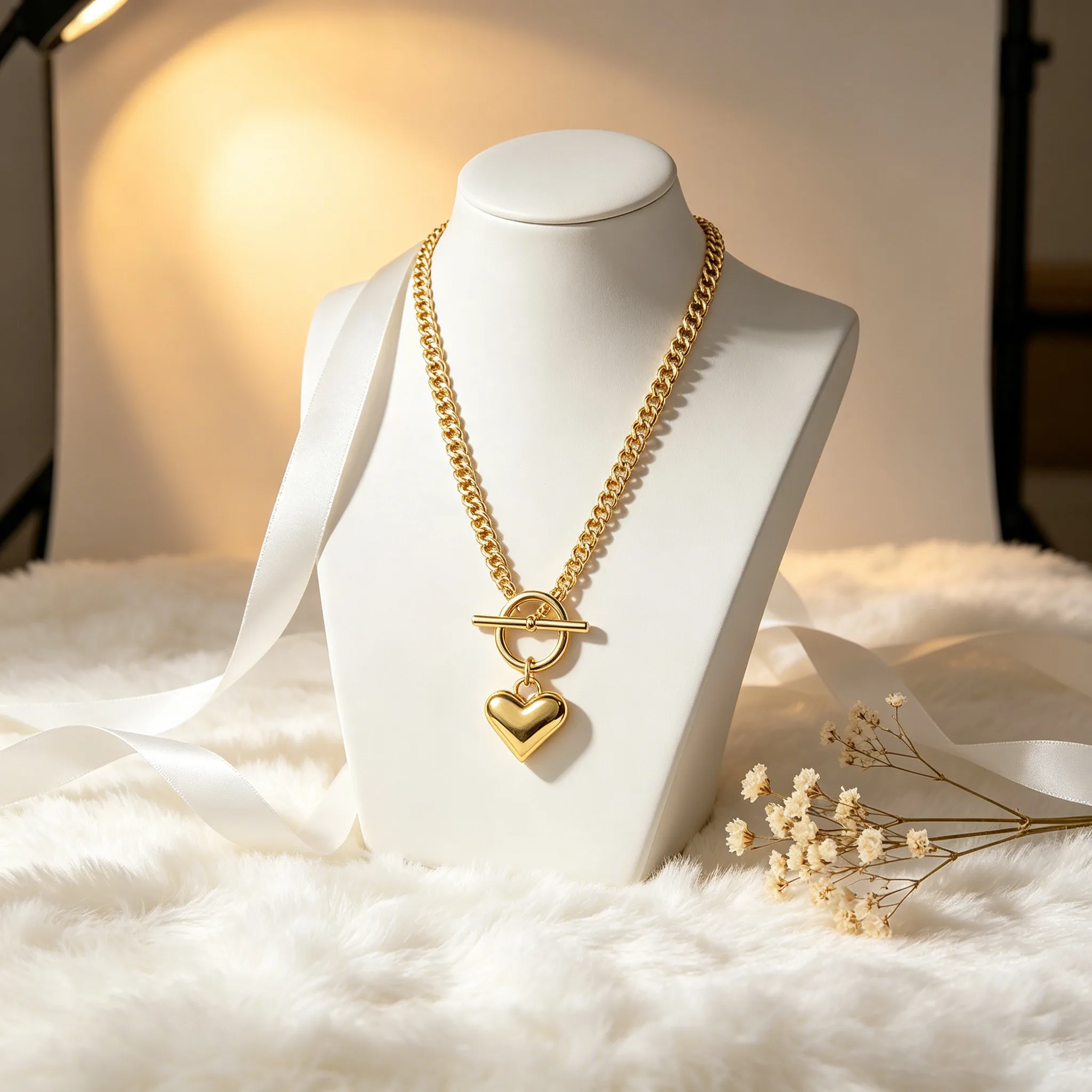 Toggle OT Clasp Heart Pendant Chunky Curb Link Chain Minimal Gold Tone Women Daily Layering Wholesale Clavicle Necklaces view 3
