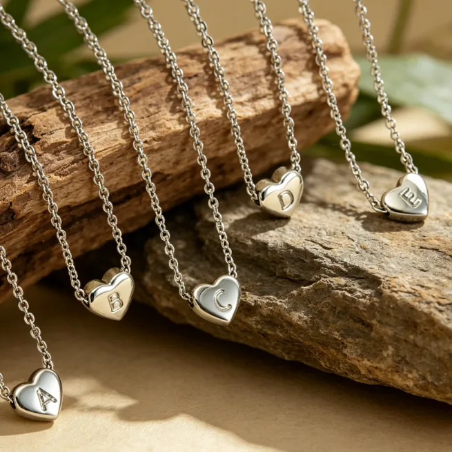 Tiny Heart Initial Letter Pendant Necklace Stainless Steel A-Z Necklaces for Women Dainty Personalized Minimalist Layered Gift view 2