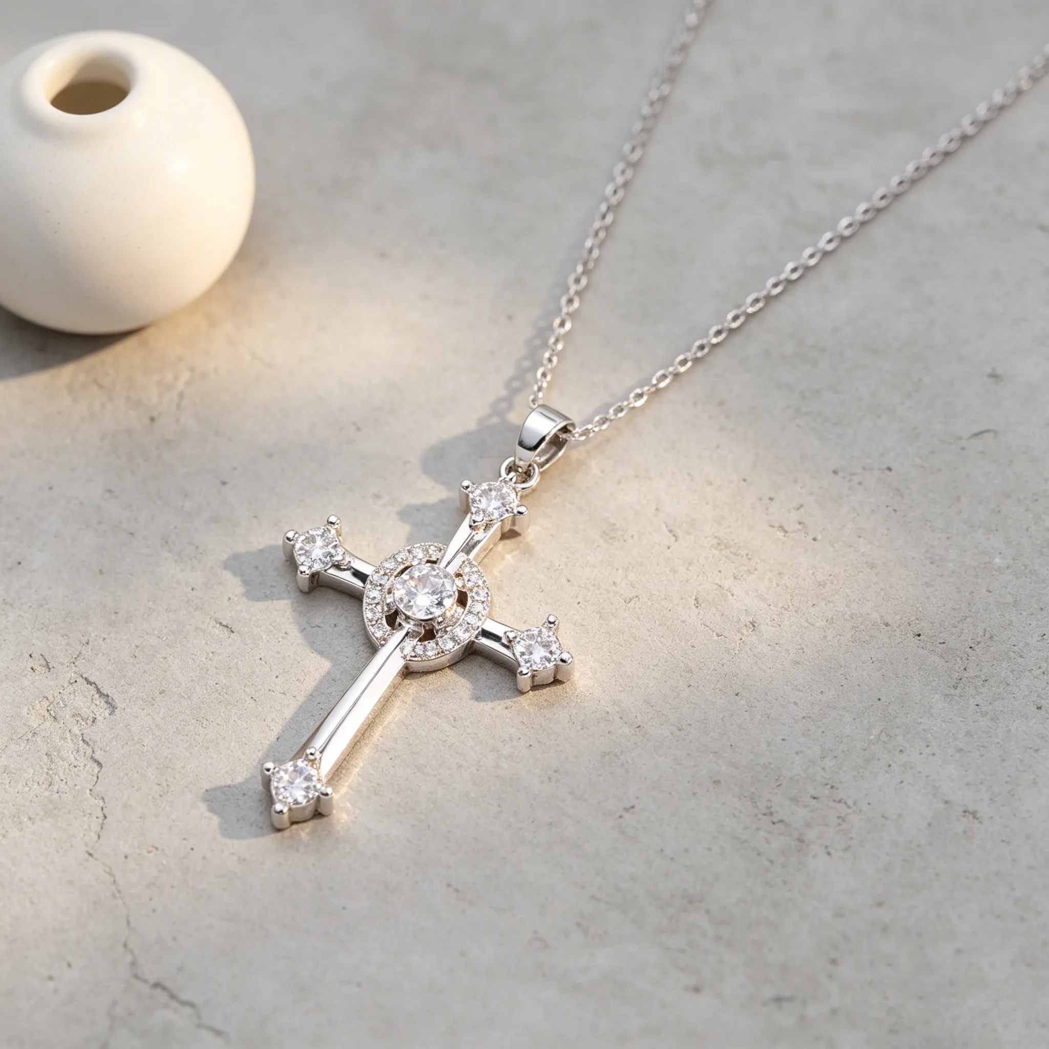 Wholesale Hypoallergenic Waterproof Anti-Tarnish Stainless Steel Chain Sparkly Zircon Geometric Cross Pendant Dainty Women Faith Clavicle Jewelry view 3