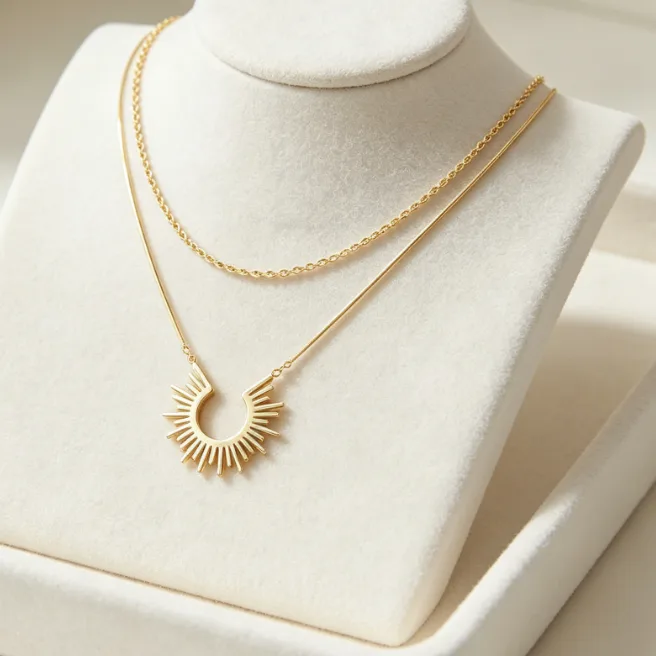 Sunburst Pendant Layered Rope Chain Necklaces for Women Sun Celestial Dainty Minimalist Boho Vintage Statement Gift Necklace view 3
