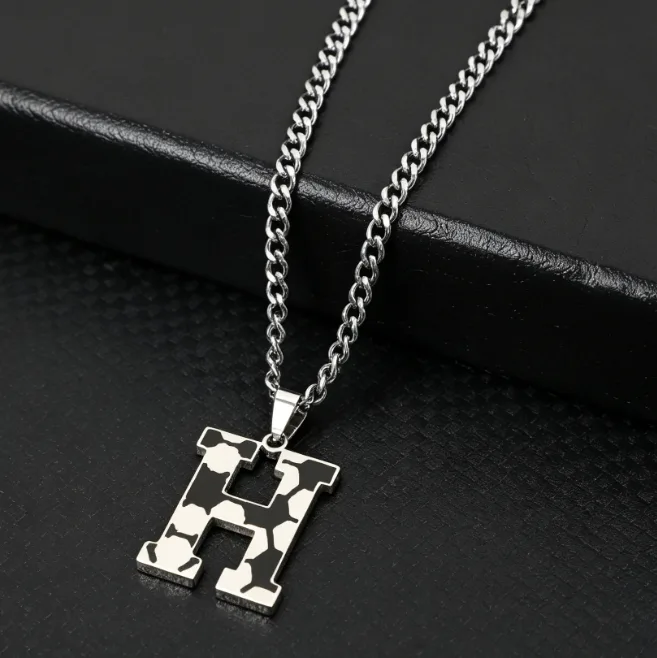 Football Soccer A-Z Letter Pendant Necklace Stainless Steel Curb Chain Sports Varsity Men Personalized Initial Charms Jewelry