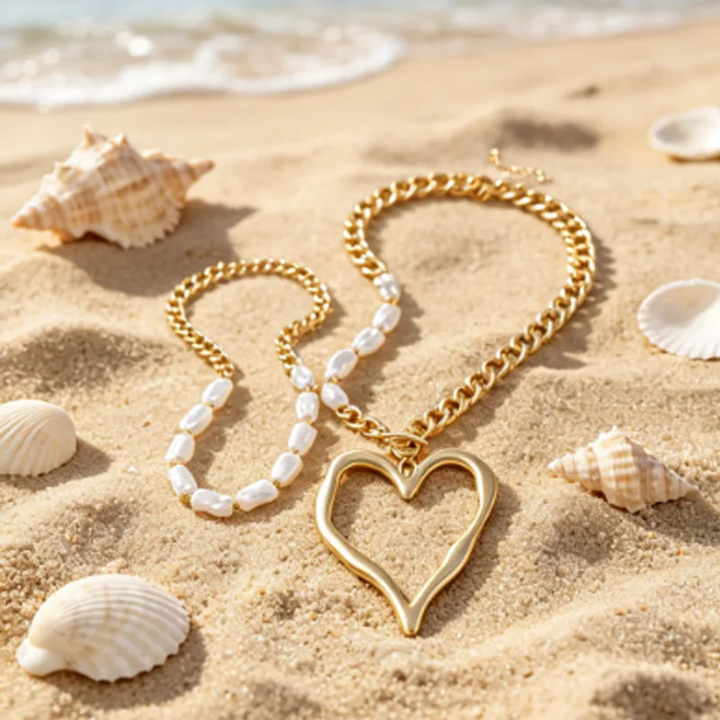 Big Heart Pearl Chunky Chain Necklaces for Women Statement Hollow Love Layered Bold Streetwear Exaggerated Vintage Punk Necklace view 2