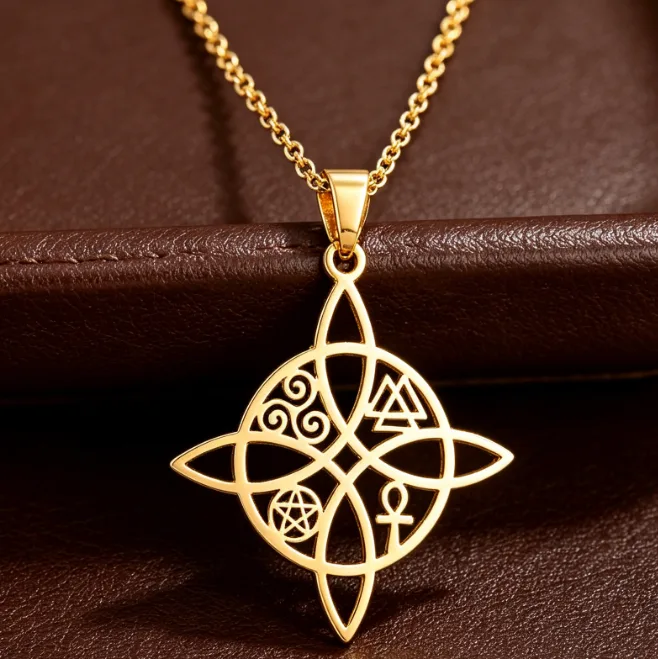Witch Knot Pendant Necklace Stainless Steel Celtic Necklaces for Women Witchcraft Wicca Amulet Vintage Protection Statement Jewelry view 2