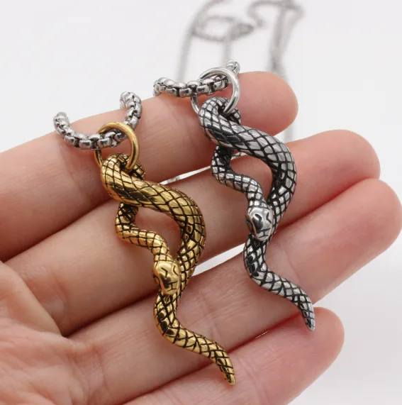 Hypoallergenic Waterproof Anti Tarnish Titanium Steel Twisted Snake Pendant Box Chain Punk Retro Unisex Trendy Animal Statement Necklaces view 3