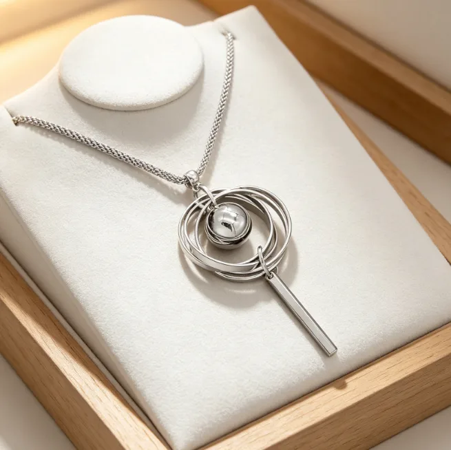 Geometric Circle Ball Pendant Long Sweater Chain Necklace Trendy Alloy Necklaces for Women Tassel Bar Statement Fashion Jewelry