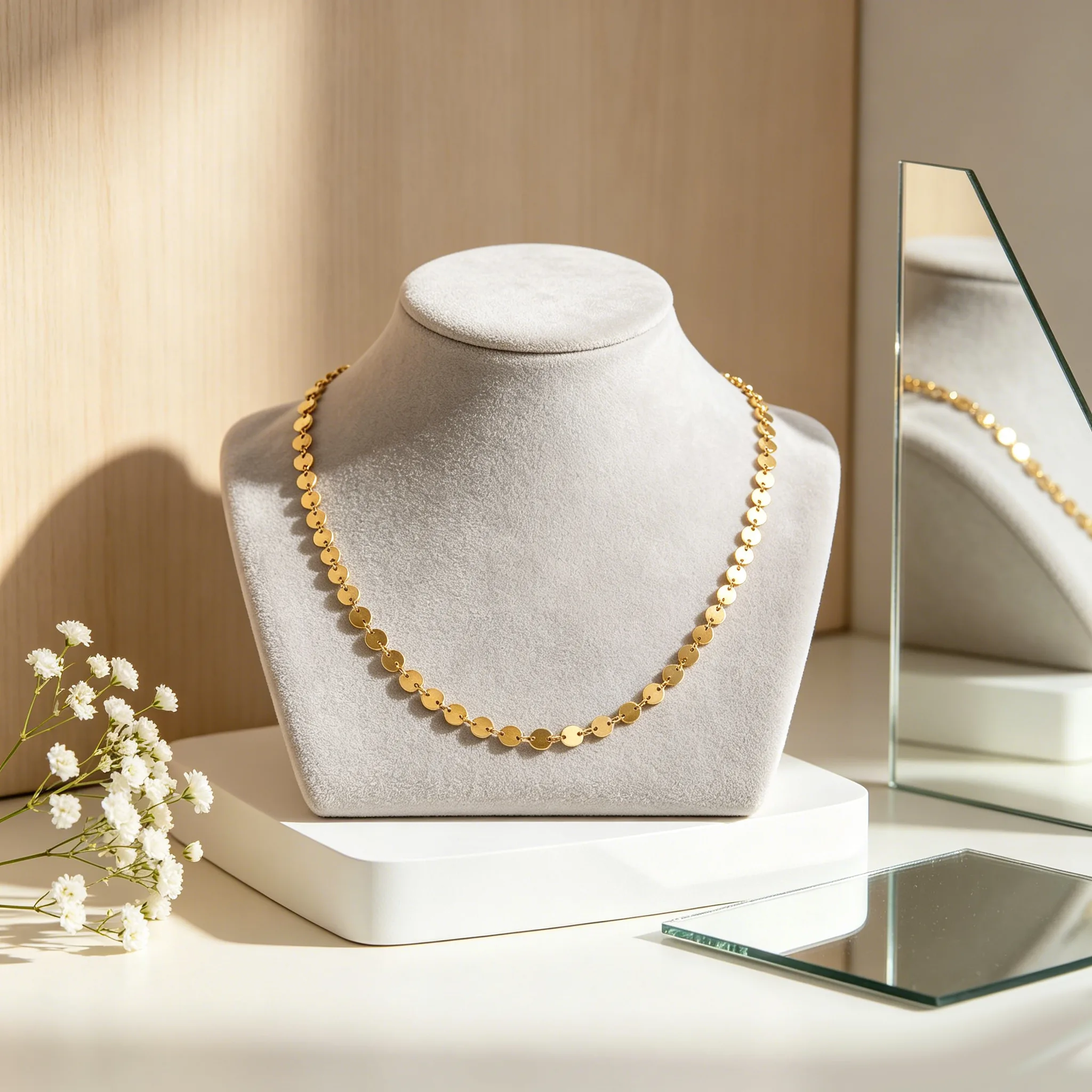 Anti-Fade 18K Gold Plated Hypoallergenic Stainless Steel jewelry Flat Disc Choker Dainty Minimal Multi Color Women Stackable Necklaces view 2