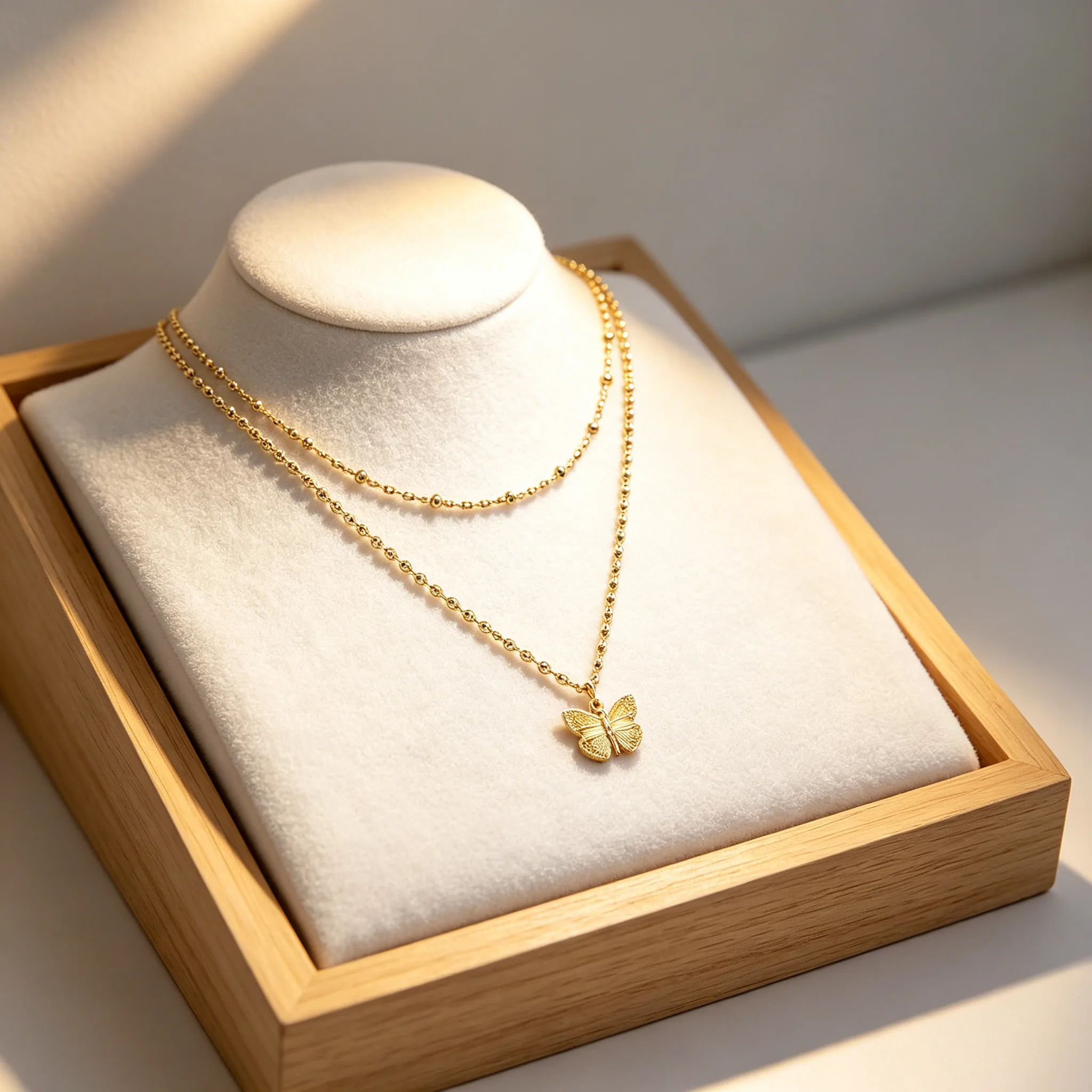 Butterfly Pendant Double Layer Thin Cable Chain Necklaces Minimal Gold Tone Women Daily Layering Wholesale jewelry view 3