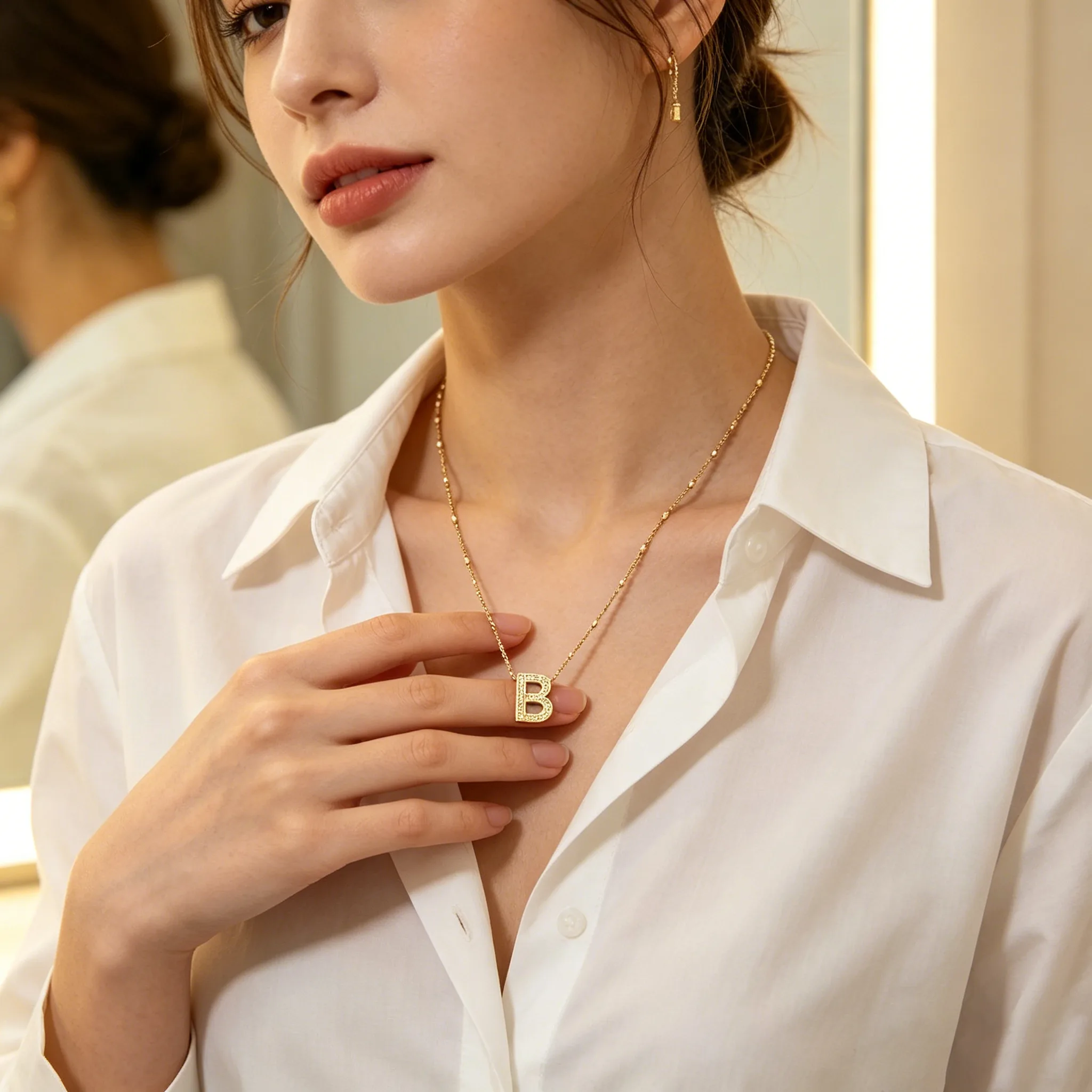 Women Dainty Textured 26 Alphabet Letter Pendant Beaded Necklaces Personalized Minimalist Stackable Daily gold plated copper Jewelry view 3