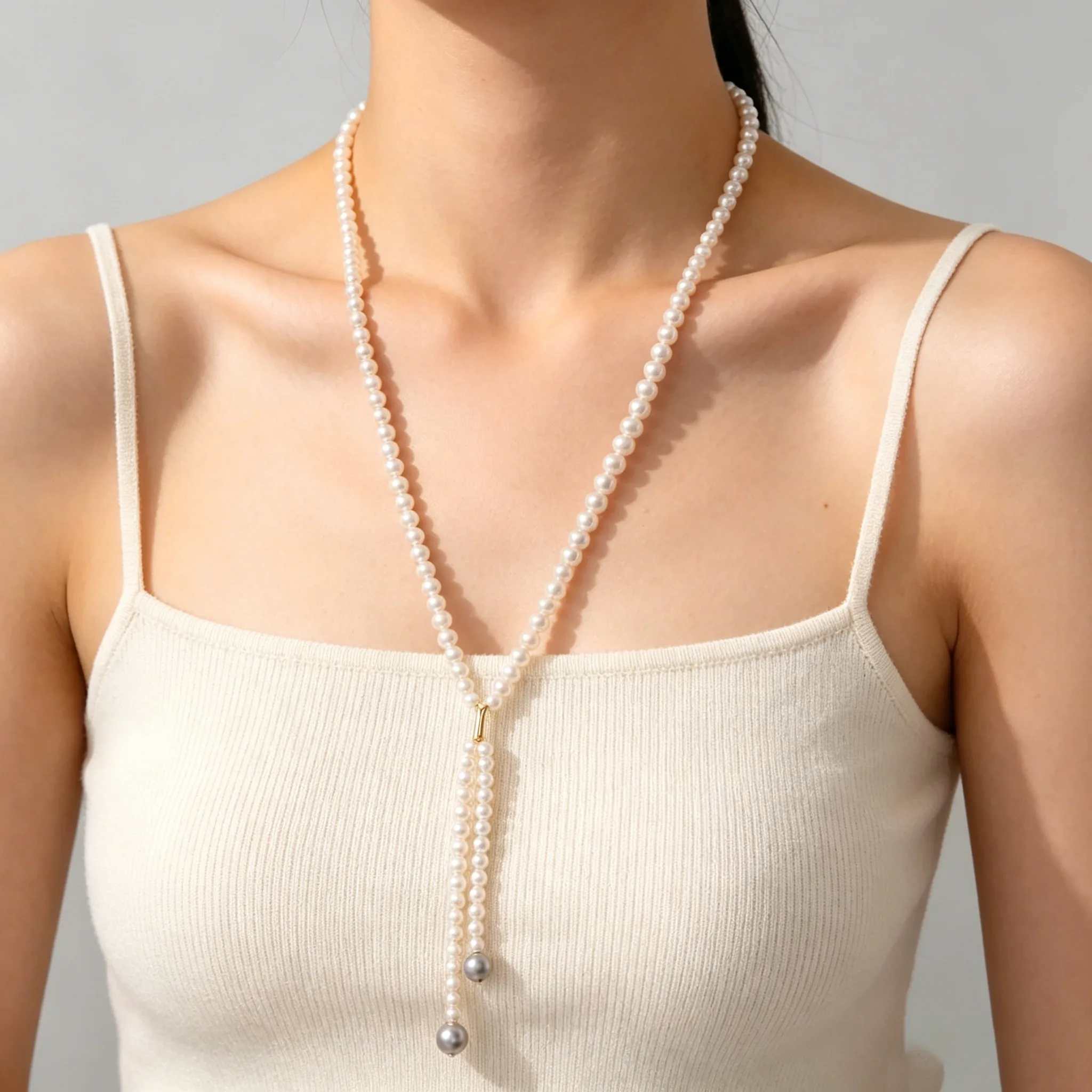 Smooth Imitation Pearl Long Lariat Tassel Sweater French Vintage Palace Style Elegant Luxury Layering NecklacesJewelry for Women view 2