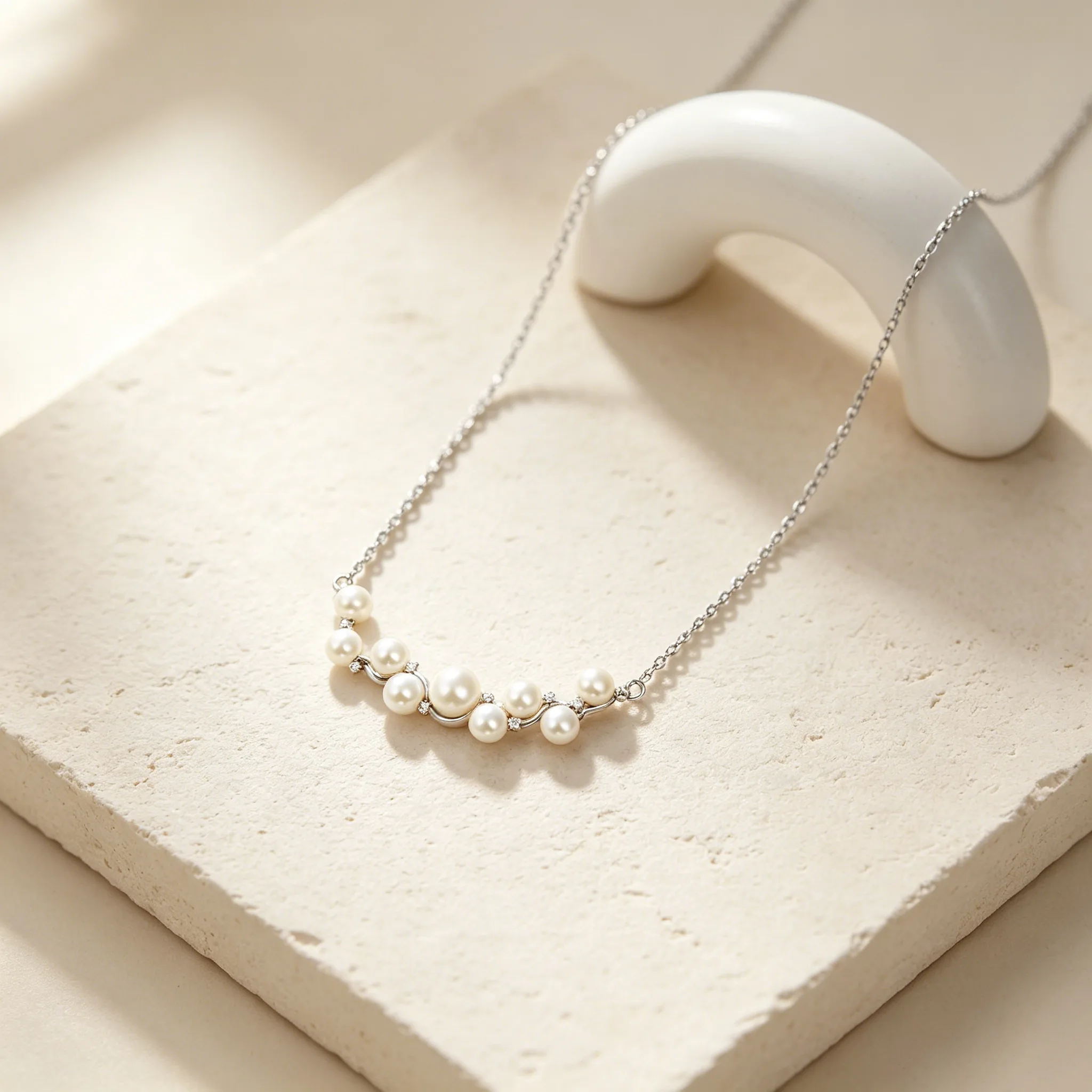 Natural Freshwater Pearl Wave Bar Pendant Thin Clavicle Necklaces 18K gold plated copper Elegant Vintage Women Wedding Luxury Jewelry