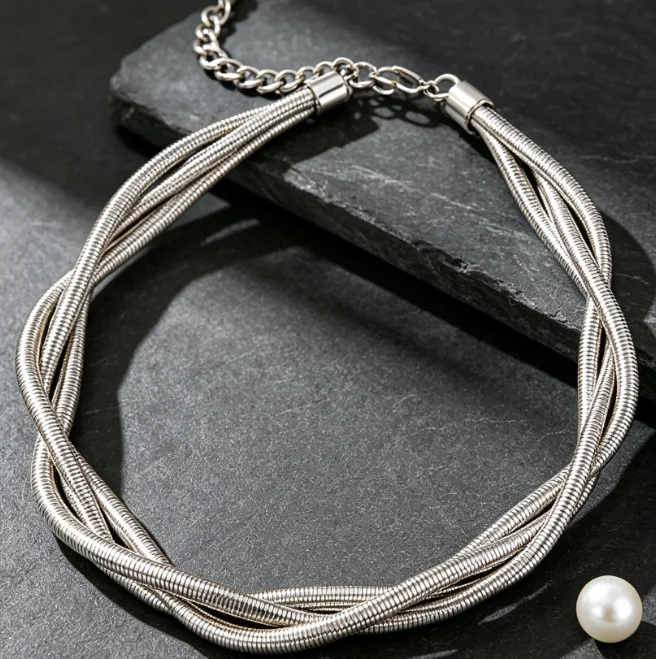 Triple Twisted Snake Chain Choker 18K Gold Plated Stainless Steel Chunky Punk Jewelry Necklaces for Women Men Luxury Jewelry view 2