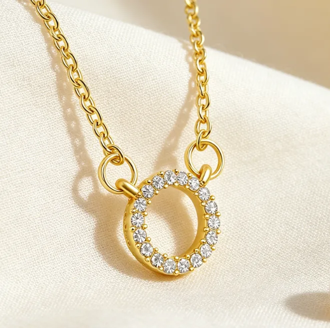 Circle Pave CZ Pendant Necklace Dainty Round Necklaces for Women Geometric Diamond Zircon Elegant Minimalist Layered Jewelry view 2