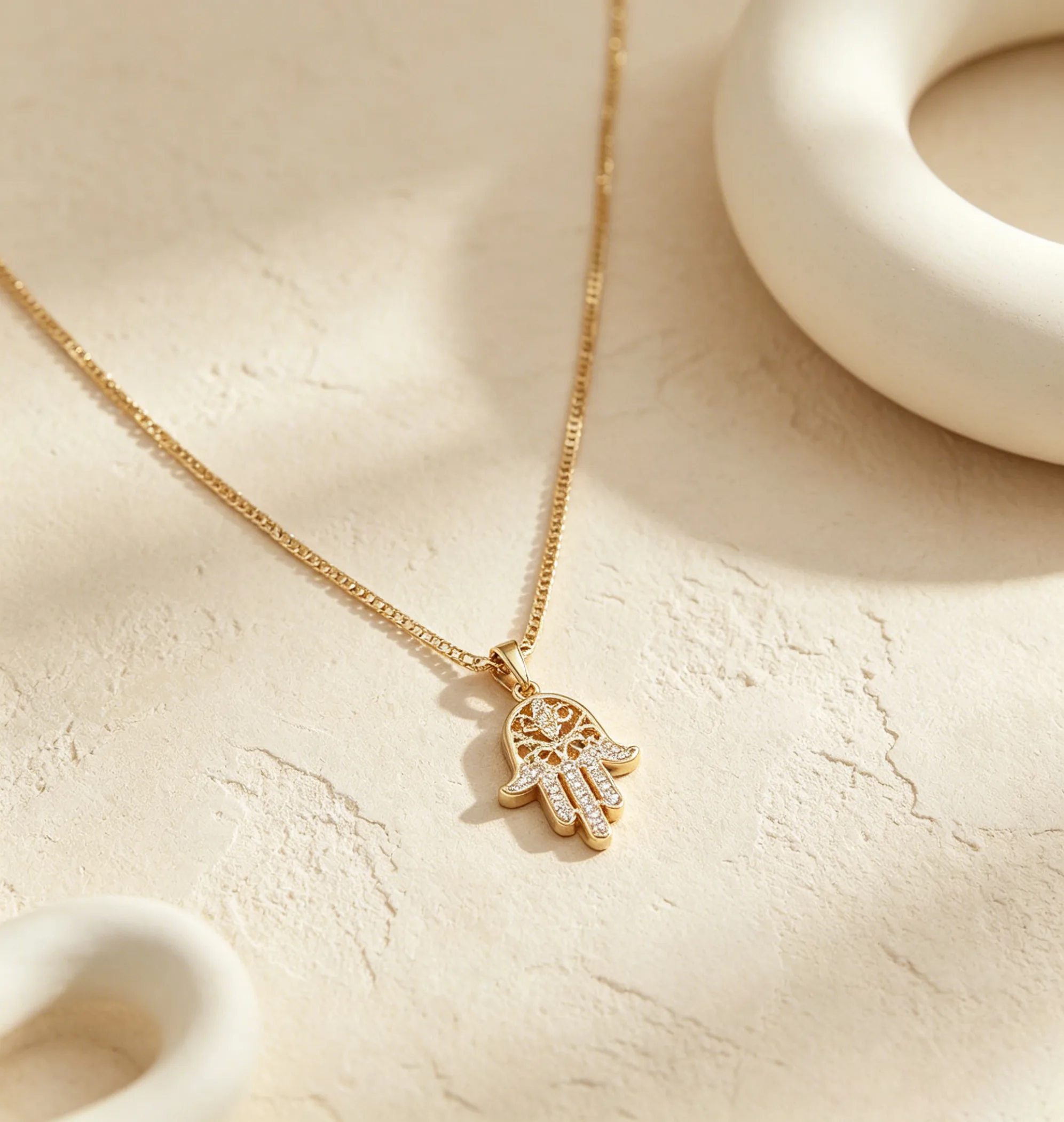 Luxury Zircon Hollow Hamsa Hand Pendant Figaro Chain Necklaces Hip Hop Trendy Evil Eye Protection Statement Women Men Jewelry view 2