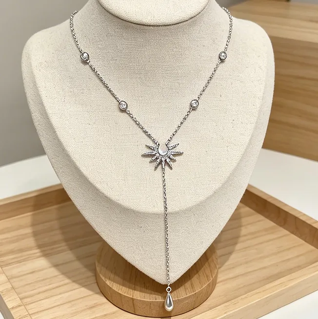 Sunburst Star Lariat Y Long Necklaces for Women Layered Drop Celestial Dainty Minimalist Boho Statement Aesthetic Necklace