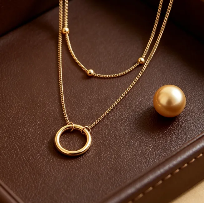 18K Gold Plated Circle Layered Necklace Stainless Steel Necklaces for Women Karma Open Ring Dainty Minimalist Jewelry view 2