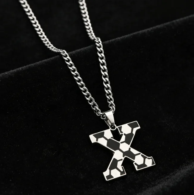 Football Soccer A-Z Letter Pendant Necklace Stainless Steel Curb Chain Sports Varsity Men Personalized Initial Charms Jewelry view 2