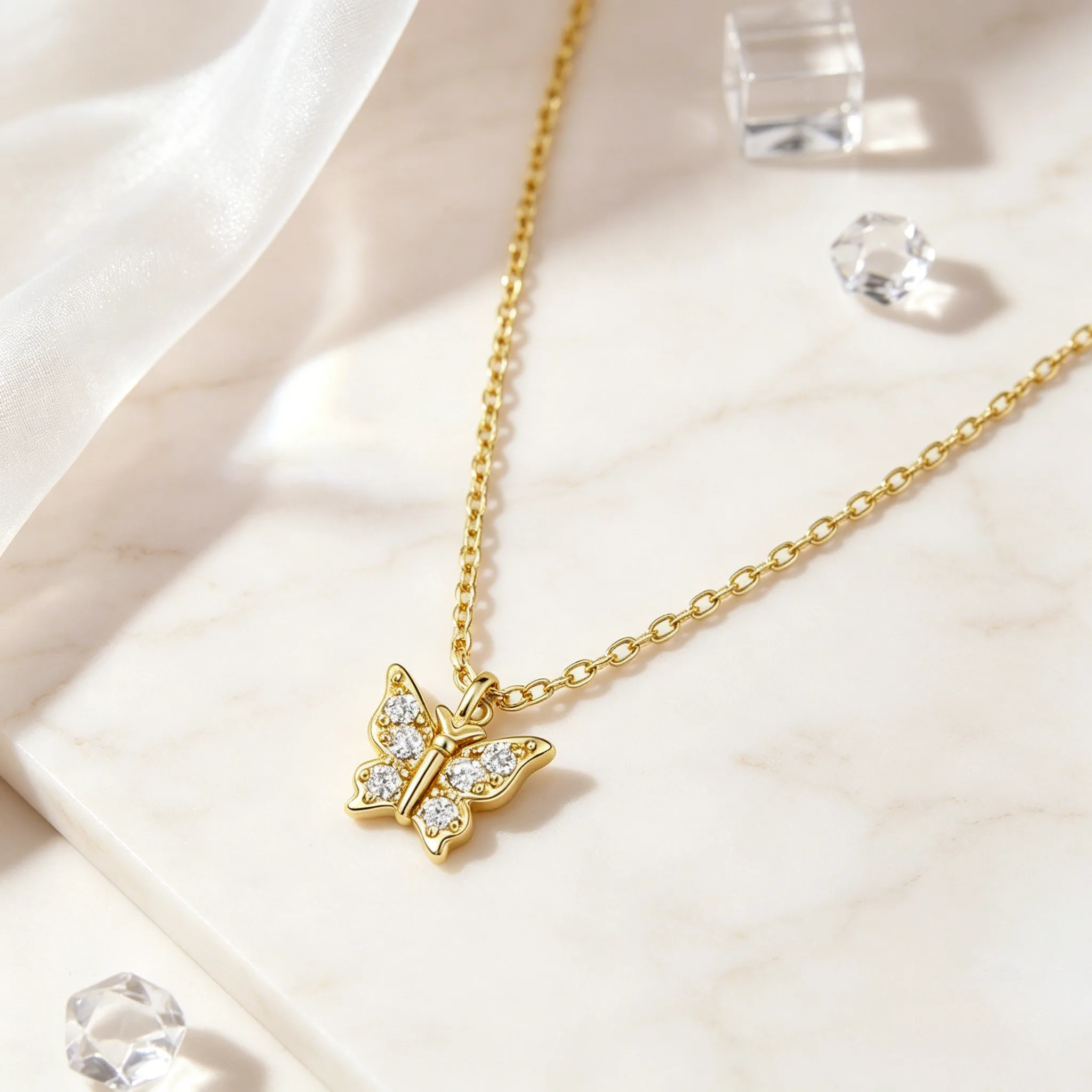 Shiny Micro Paved Zircon Tiny Butterfly Pendant Stackable Necklaces Silver Tone Dainty Minimalist Jewelry for Women Daily Gift view 2
