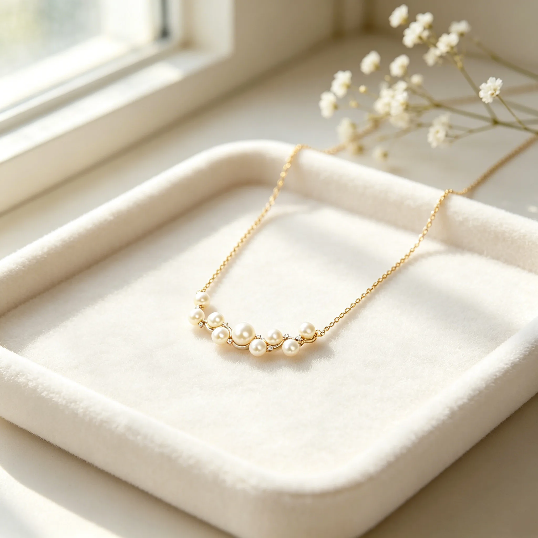 Natural Freshwater Pearl Wave Bar Pendant Thin Clavicle Necklaces 18K gold plated copper Elegant Vintage Women Wedding Luxury Jewelry view 2