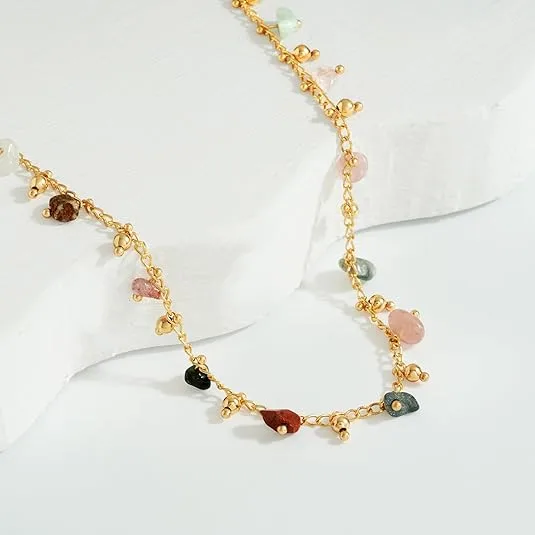 18K Real Gold Plated Copper Jewelry Irregular Colorful Natural Stone Choker Boho Ethnic Dainty Women Statement Necklaces view 2