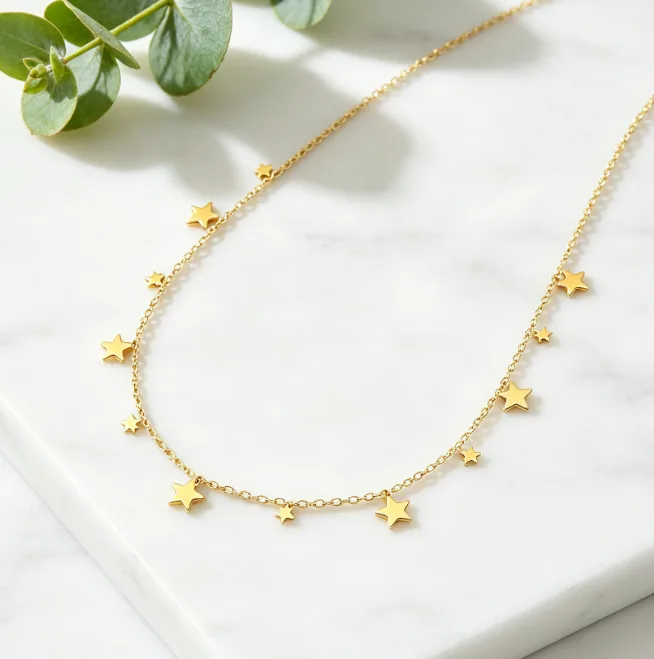 Dainty Star Choker Necklace 18K Gold Plated Stainless Steel Tassel Layered Necklaces for Women Boho Wedding Birthday Gift Charms