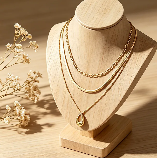 Wholesale Layered Teardrop Pendant Snake Herringbone Necklaces for Women Waterdrop Dainty Minimalist Statement Boho Aesthetic Jewelry