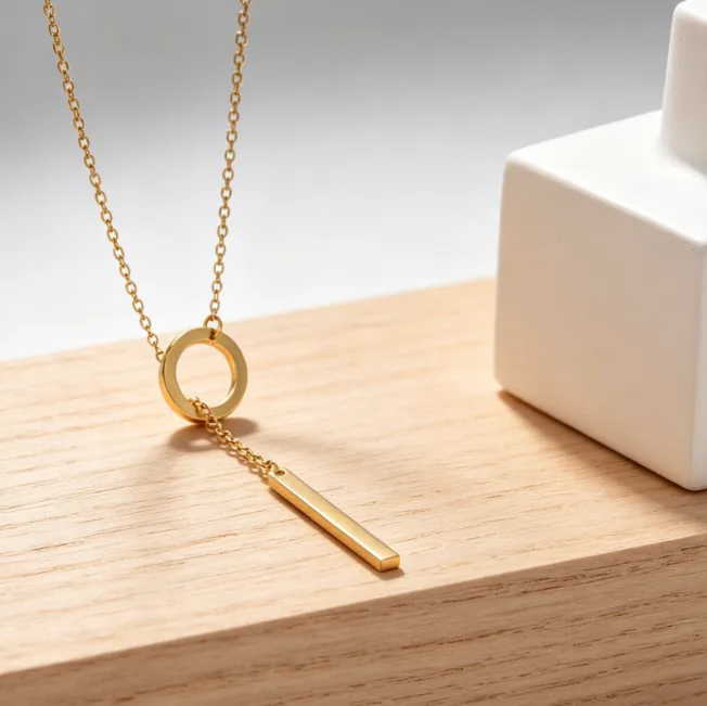 Circle Bar Lariat Y Stainless Steel Necklaces for Women Geometric Drop Dainty Minimalist Layered Aesthetic Anti Tarnish Necklace view 2