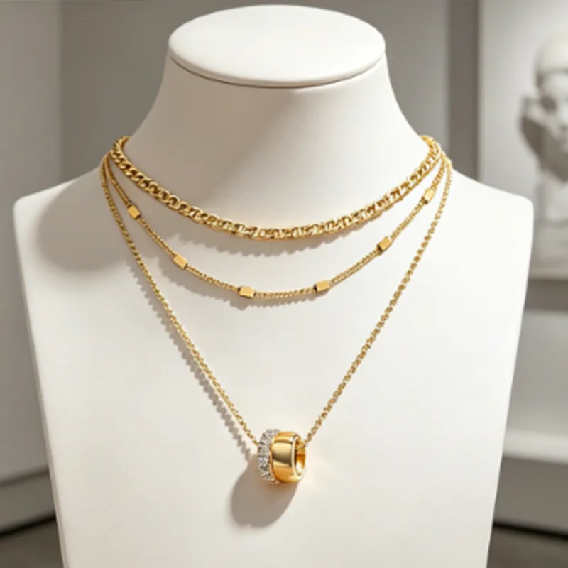 Double Circle Ring CZ Layered Necklace Set Necklaces for Women Dainty Cubic Zirconia Minimalist Boho Aesthetic Jewelry