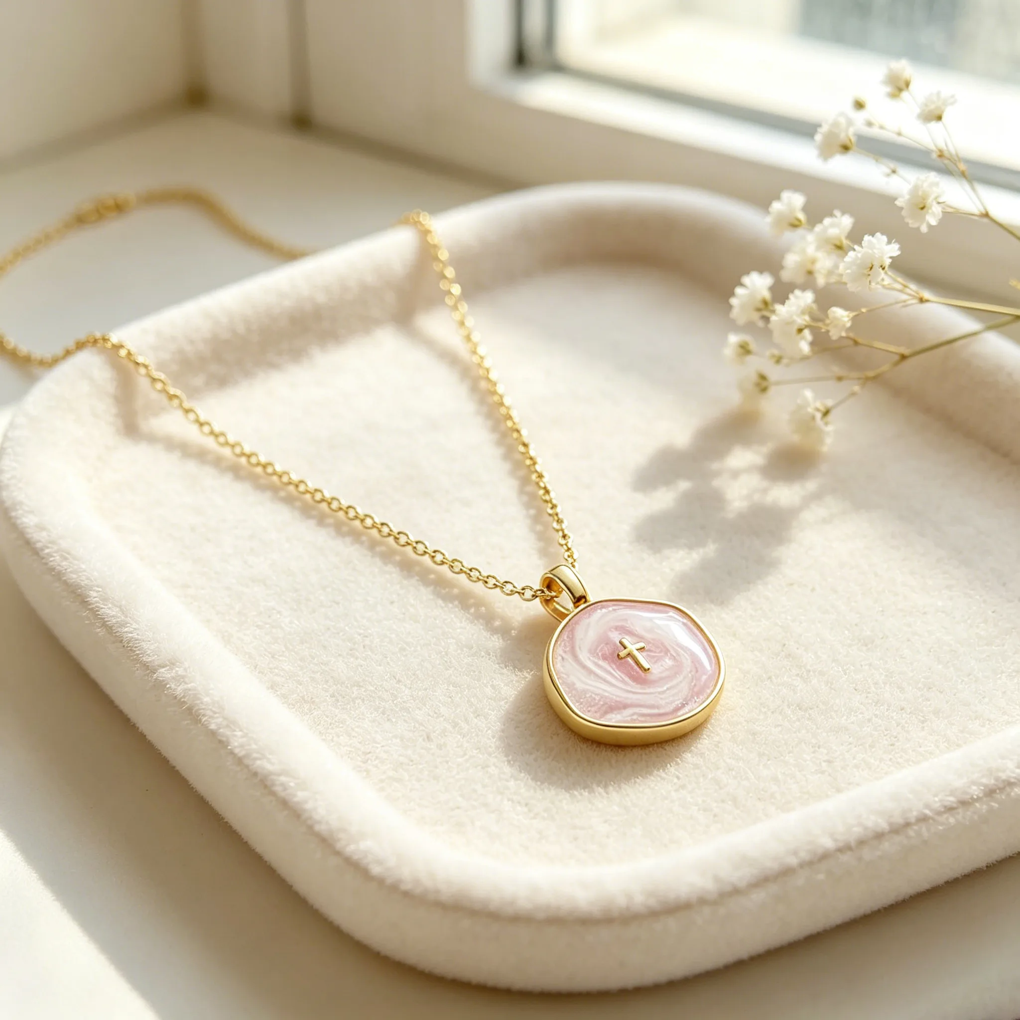 Multicolor Swirl Enamel Hexagon Cross Pendant Thin Clavicle Necklaces Gold Tone Copper Minimal Dainty Daily Stackable Women Faith Jewelry view 3