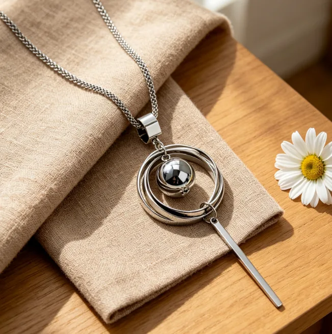 Geometric Circle Ball Pendant Long Sweater Chain Necklace Trendy Alloy Necklaces for Women Tassel Bar Statement Fashion Jewelry view 2