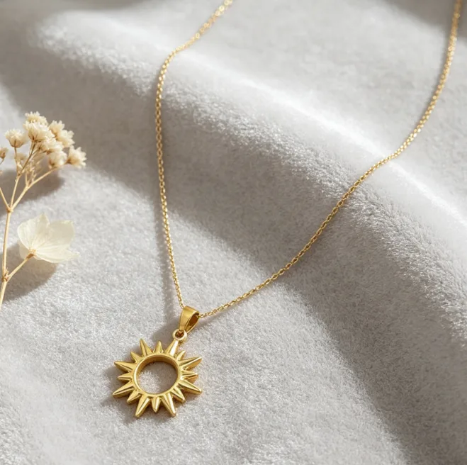 Wholesale Sunflower Sun Pendant Necklace Stainless Steel Necklaces for Women Dainty Boho Celestial Vintage Summer Beach Vacation Jewelry