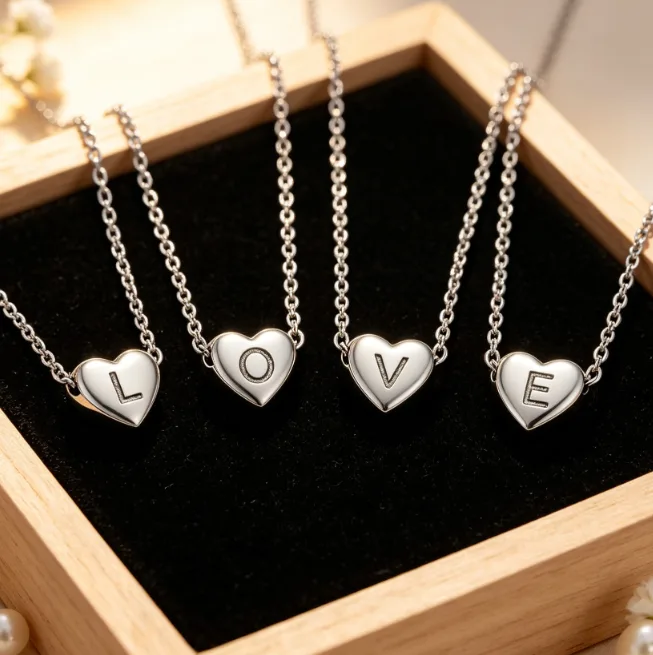 Tiny Heart Initial Letter Pendant Necklace Stainless Steel A-Z Necklaces for Women Dainty Personalized Minimalist Layered Gift