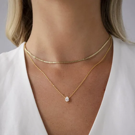 Double Layer Gold Tone Rope Chain Teardrop Cubic Zirconia Pendant Necklaces Minimalist Dainty Stackable Women Wedding Jewelry view 3