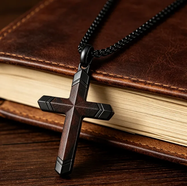 Cross Pendant Necklace Stainless Steel Mens Box Chain Necklaces for Men Religious Christian Vintage Punk Hip Hop Bold Jewelry view 2