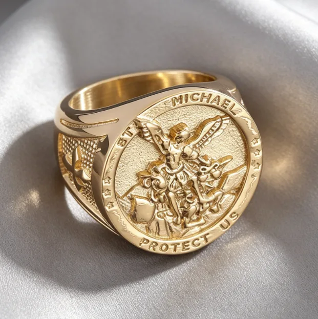 Greek Mythology Crusader Cross Ring Designer Rings Hip Hop Rings Stainless Steel Men Ring Vintage Rings Punk Angel Pattern