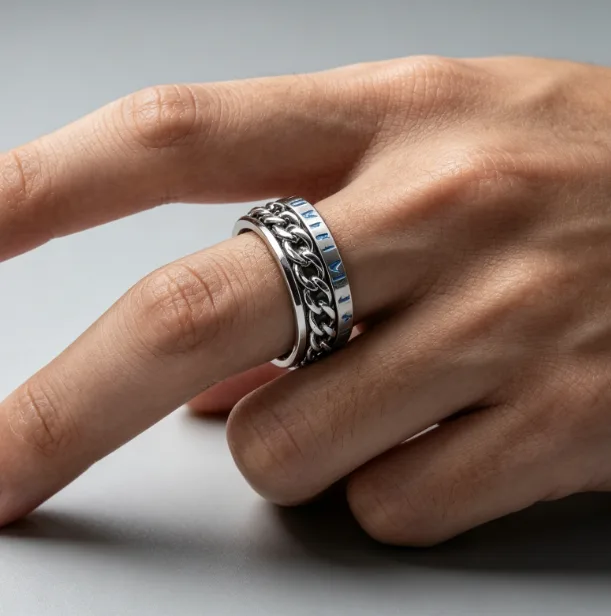 Viking Spinner Chain Ring Stainless Steel Luminous Norse Style Men Rings Stainless Steel Stress Relief Spinning Rotary Ring view 2