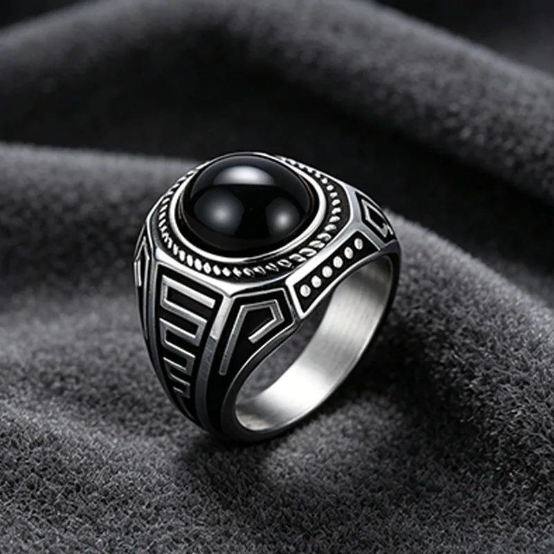 Y2K Rings Silver Plated Rings Stainless Steel Designer Rings Vintage Men Rings Black Gemstone Stainless Steel Fashionable Style view 2