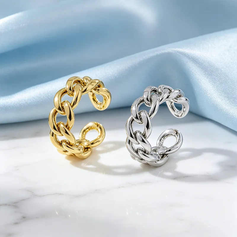 Adjustable Geometry Chain Rings Stainless Steel Couple Rings for Women Oval Cluster Designer Rings in Gold Silver for Gift view 3