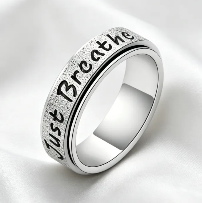 Spinning Engraving Ring Silver Plated Rings for Women Non Tarnish Rings Stainless Steel Y2k Rings Fashion Jewelry Ring