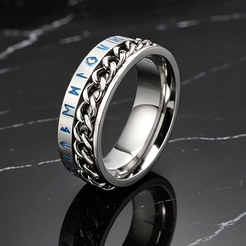 Viking Spinner Chain Ring Stainless Steel Luminous Norse Style Men Rings Stainless Steel Stress Relief Spinning Rotary Ring