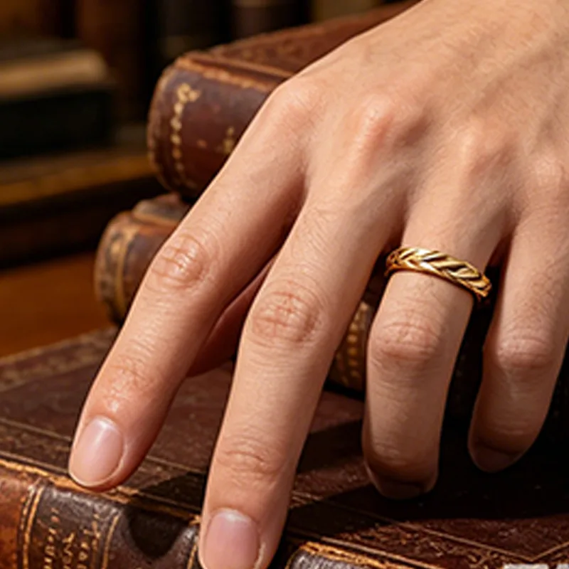 Hip Hop Wheat Pattern Rings Stainless Steel 18K Gold Plated Non Tarnish Adjustable Rings for Women Men Designer Rings view 3