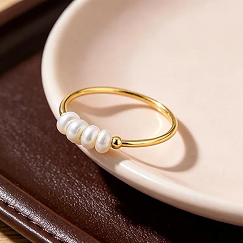 Waterproof 18K Gold Plated Designer Rings Stainless Steel Pearl Cute Square Y2K Rings for Women Engagement Wedding Gift Jewelry